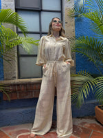 SET BEIGE PANTALON ESTAMPADO