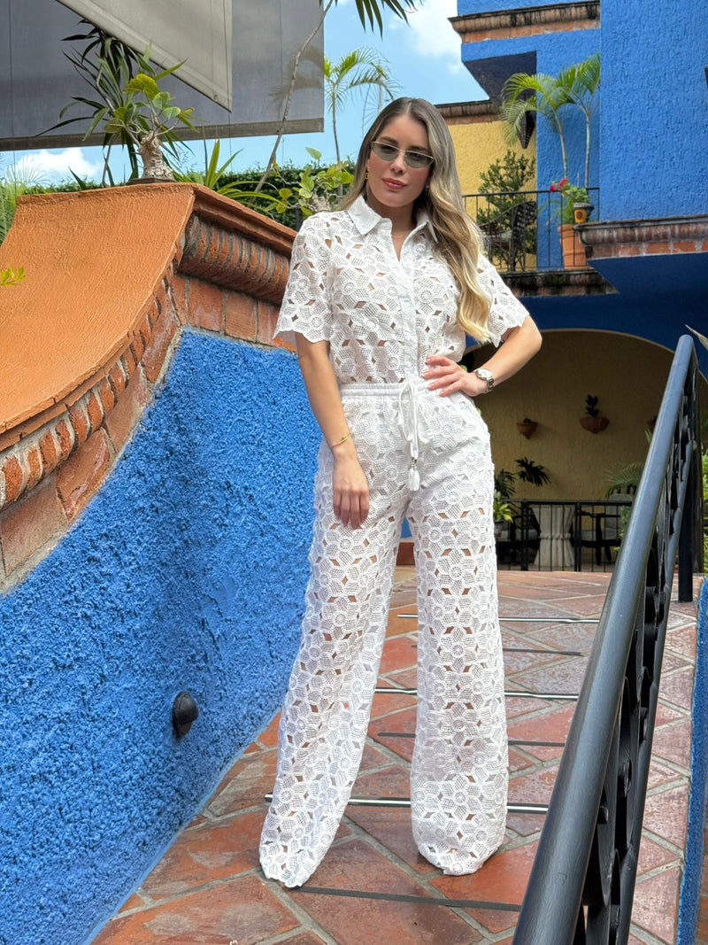 SET BLANCO PANTALON TEJIDO