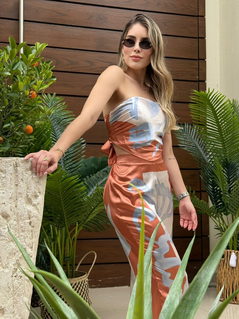 SET PANTALON SATINADO GRECAS