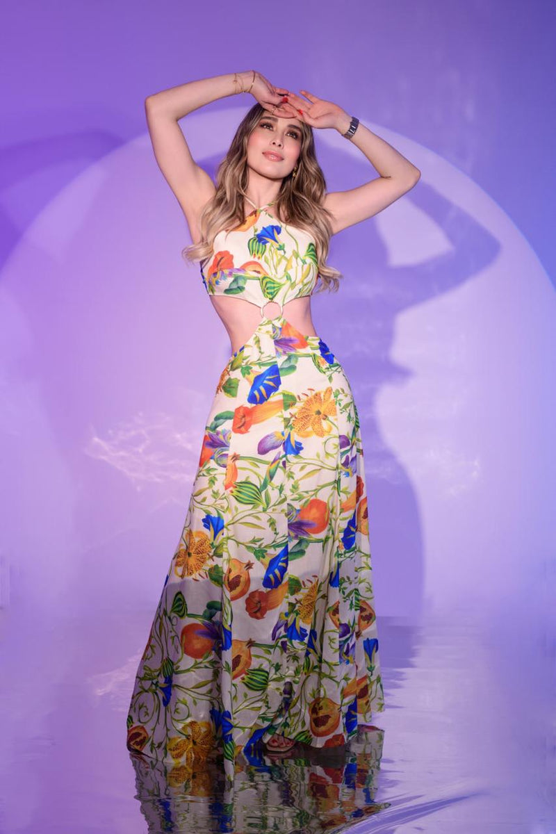 VESTIDO FLORES ABERTURA TORZO