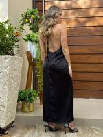 VESTIDO NEGRO SATIN PLISADO