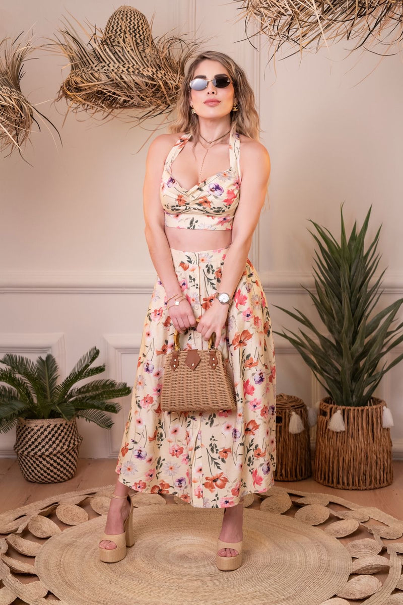 SET AMARILLO ESTAMPADO FLORES