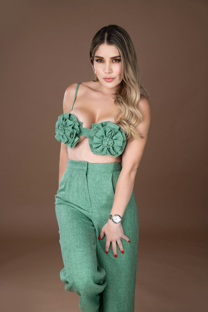 SET VERDE PANTALON FLOR