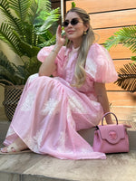VESTIDO ROSA FLORES BORDADAS