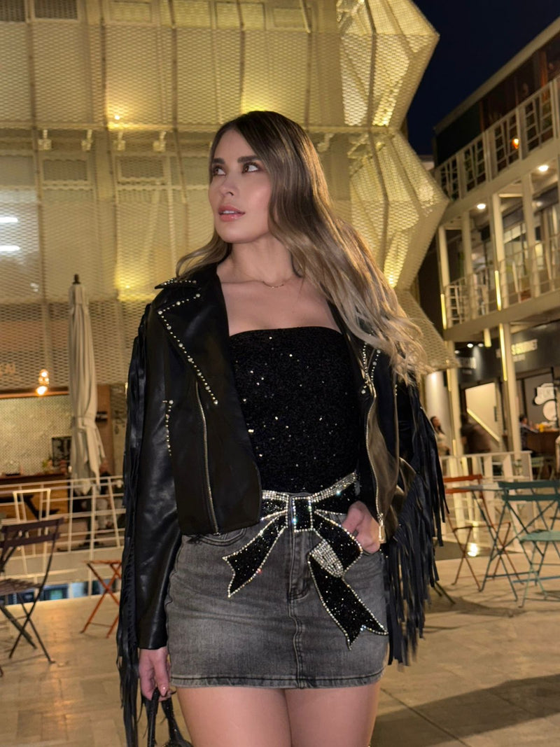 FALDA MEZCLILLA MOÑO PIEDRAS