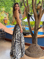 VESTIDO LARGO ESTAMPADO ABERTURA TORZO