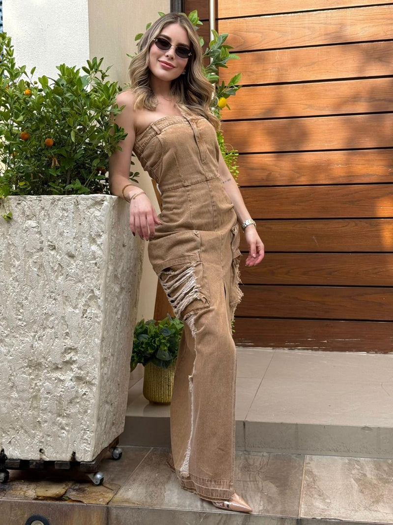 VESTIDO CAFE MEZCLILLA