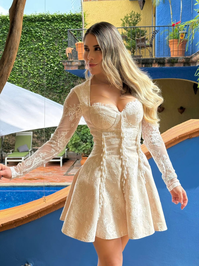 JUMPER BEIGE PERLAS Y ENCAJE