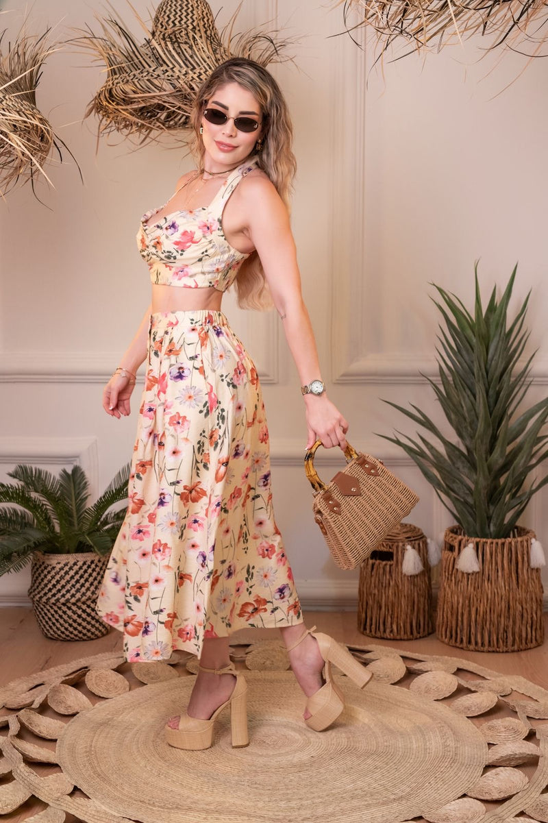 SET AMARILLO ESTAMPADO FLORES
