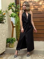 VESTIDO NEGRO SATIN PLISADO