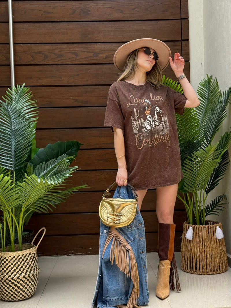 PLAYERA CAFE  ESTAMPADO VAQUERO