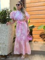 VESTIDO ROSA FLORES BORDADAS