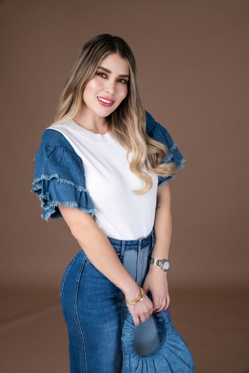 BLUSA BLANCA MANGA MEZCLILLA