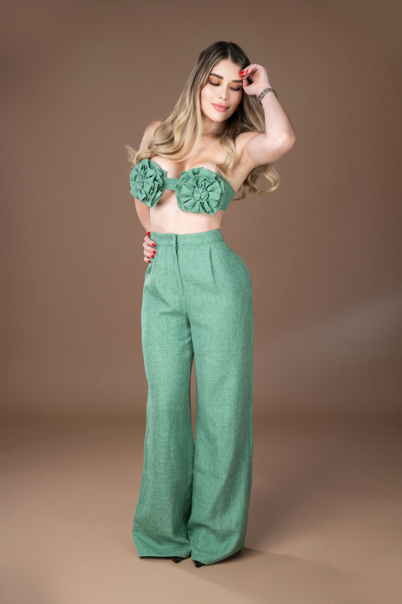 SET VERDE PANTALON FLOR