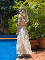 VESTIDO BEIGE TRANSPARENCIA Y FLORES