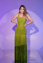 VESTIDO LARGO VERDE CORUGADO