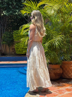 VESTIDO BEIGE TRANSPARENCIA Y FLORES