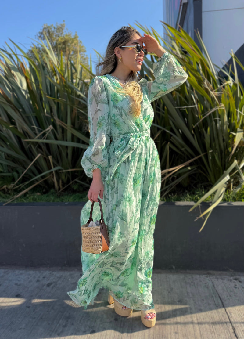 VESTIDO VERDE HOJAS