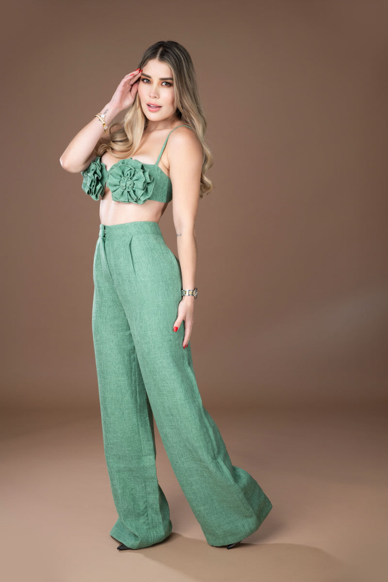 SET VERDE PANTALON FLOR