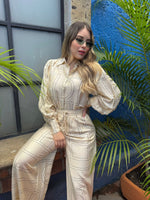 SET BEIGE PANTALON ESTAMPADO