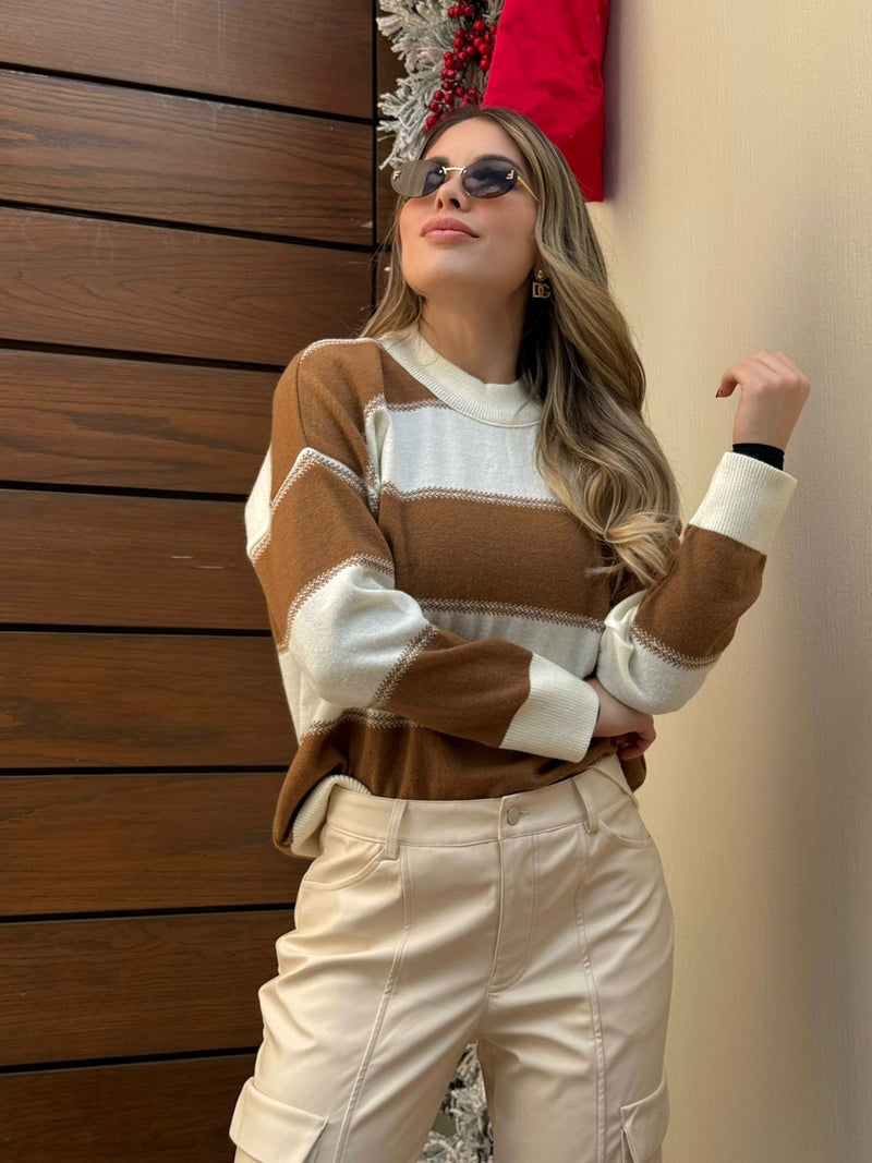 SUETER CAFE CON BLANCO RALLAS