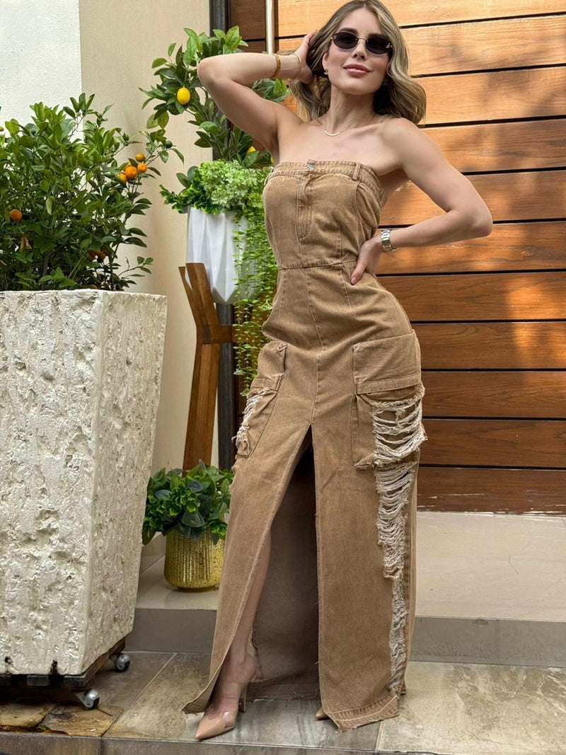 VESTIDO CAFE MEZCLILLA