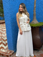 SET BEIGE PANTALON PLISADO
