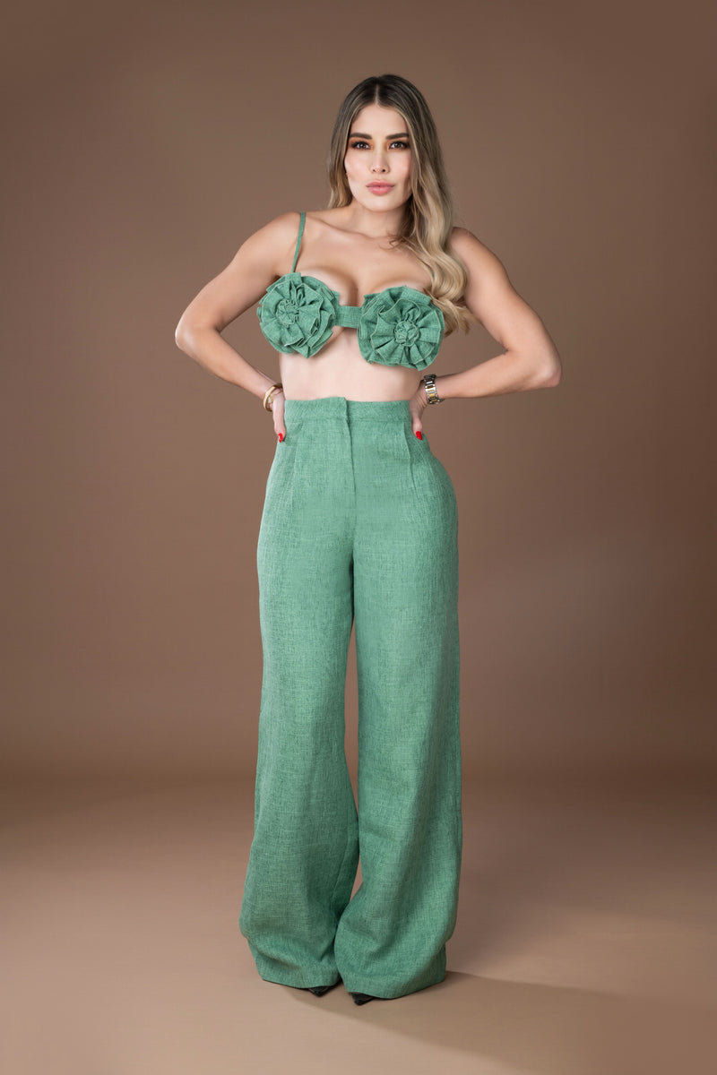 SET VERDE PANTALON FLOR