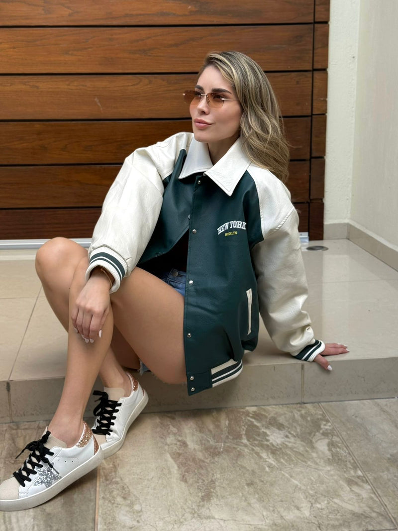CHAMARRA VERDE VINIPIEL BOMBER