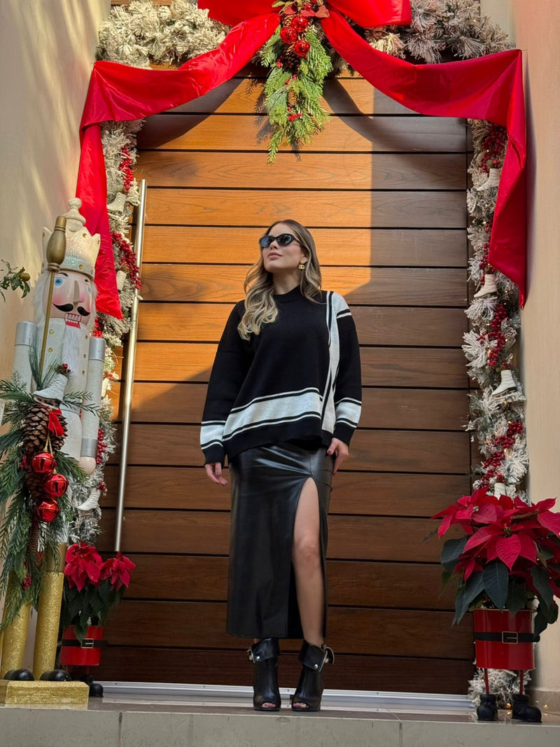 SUETER NEGRO BLANCO TEJIDO