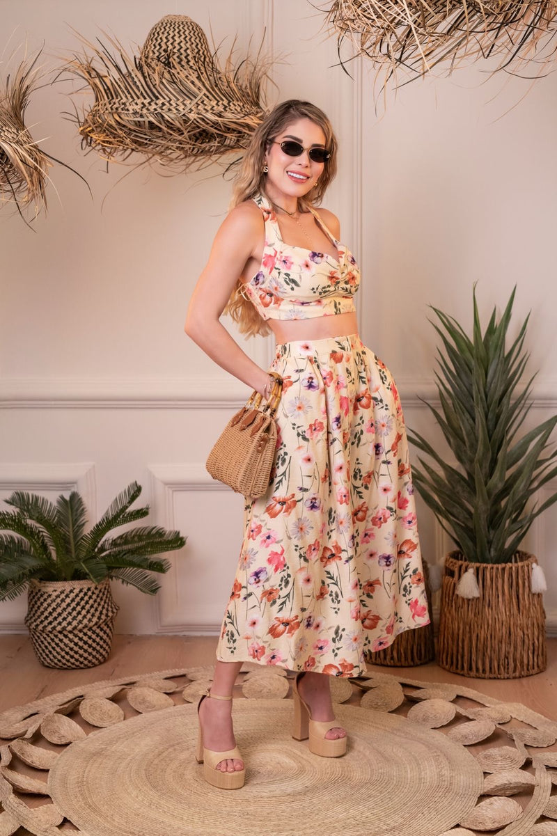 SET AMARILLO ESTAMPADO FLORES