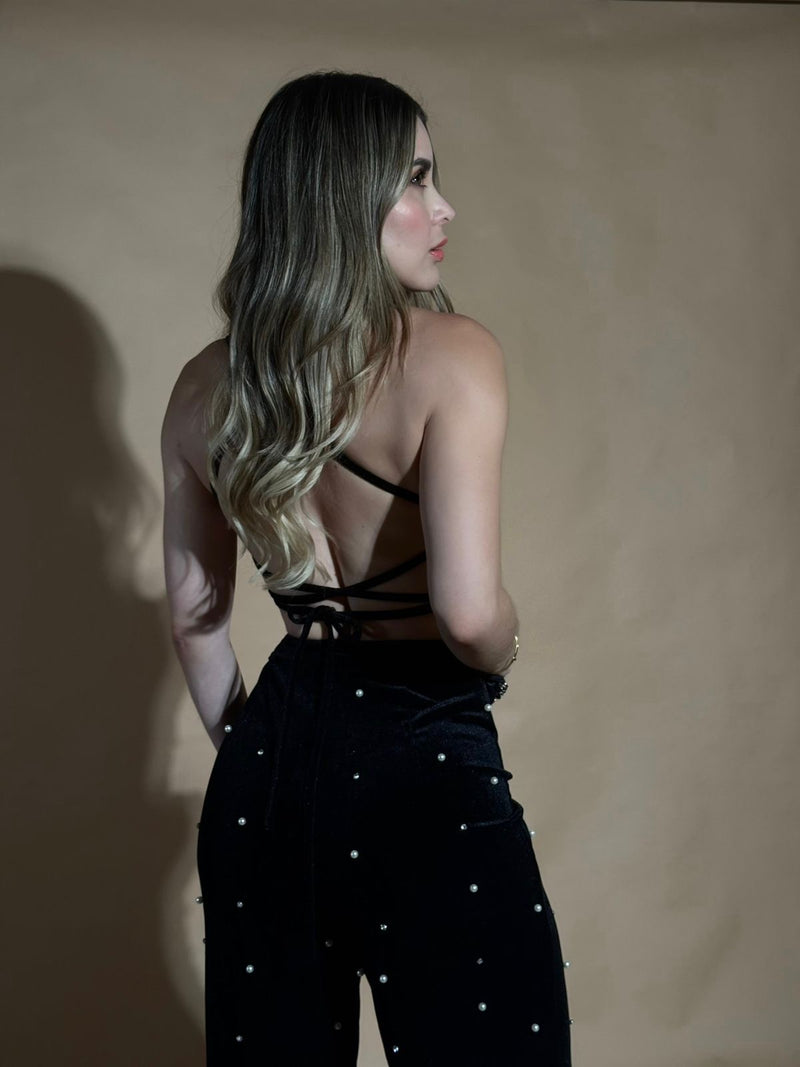 SET NEGRO CORAZON TERCIOPELO