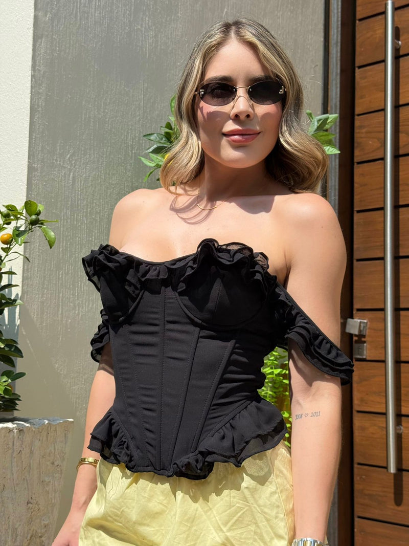 BLUSA NEGRA TIPO CORSET