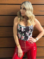 CORSET NEGRO ESTAMPADO FLORES