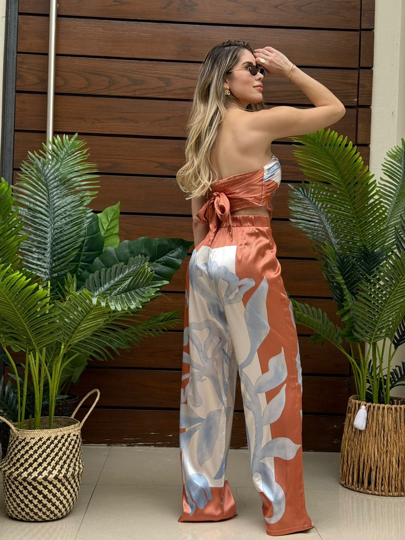 SET PANTALON SATINADO GRECAS