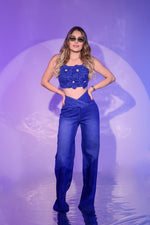 SET MEZCLILLA TOP FLORES 3D