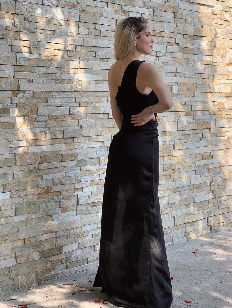 vestido negro largo detalles cristal – LINDA SOHO