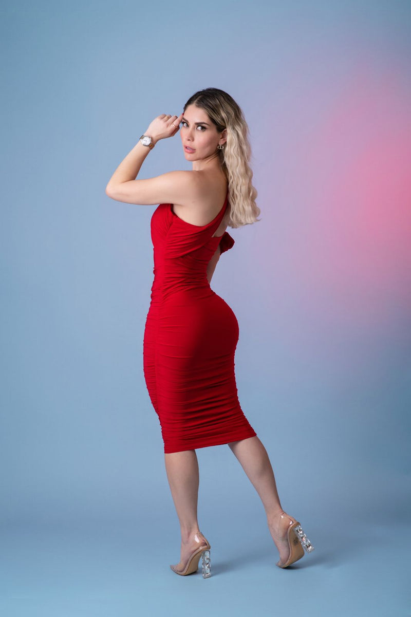 VESTIDO ROJO TIRANTE CRUZADO