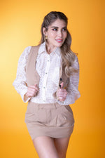 SET BEIGE CHALECO Y FALDA