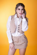 SET BEIGE CHALECO Y FALDA