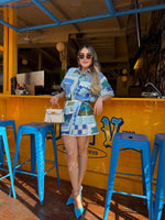 SET AZUL FALDA ESTAMPADO