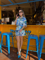 SET AZUL FALDA ESTAMPADO