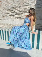 VESTIDO AZUL LARGO ESTAMPADO