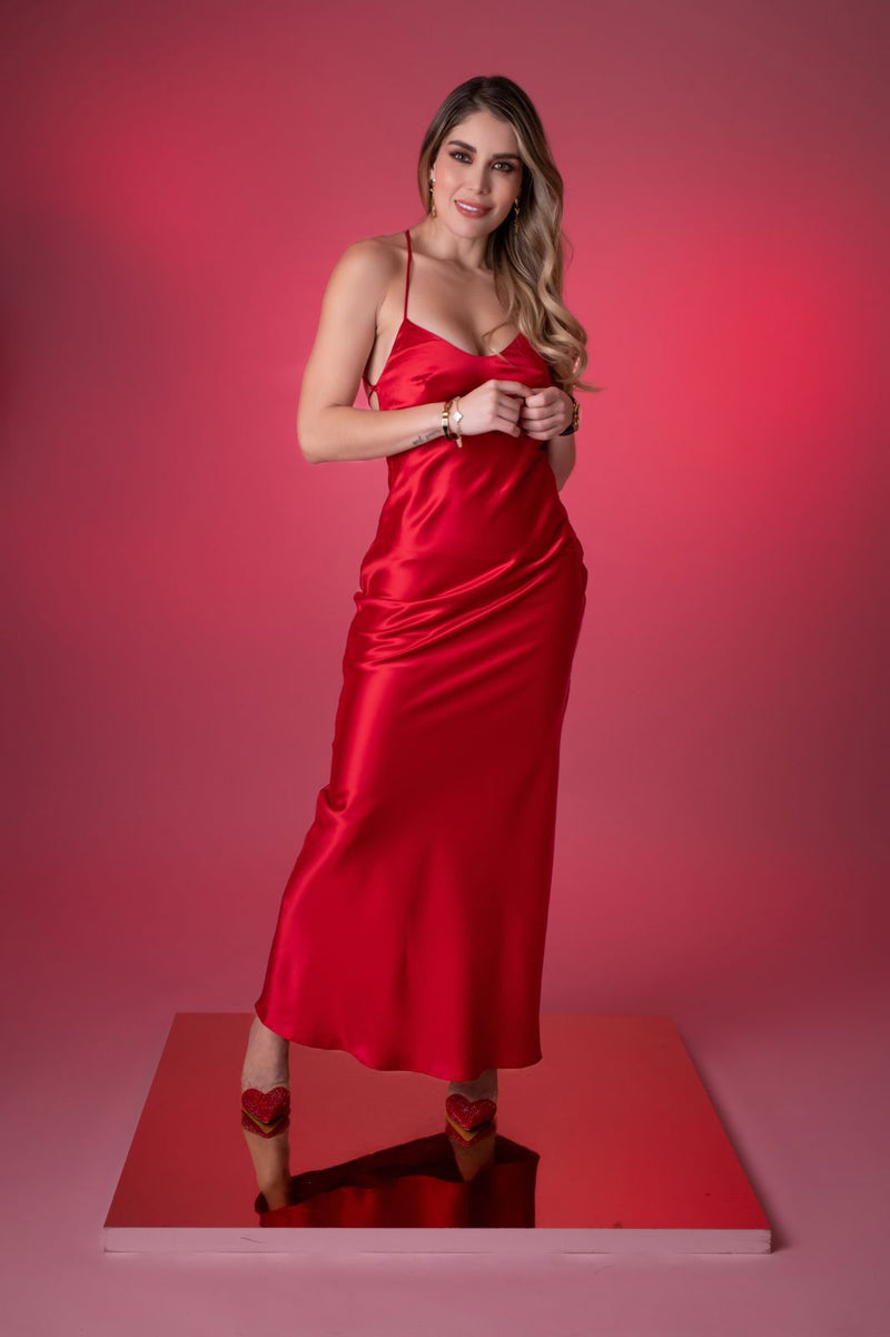 VESTIDO ROJO SATINADO