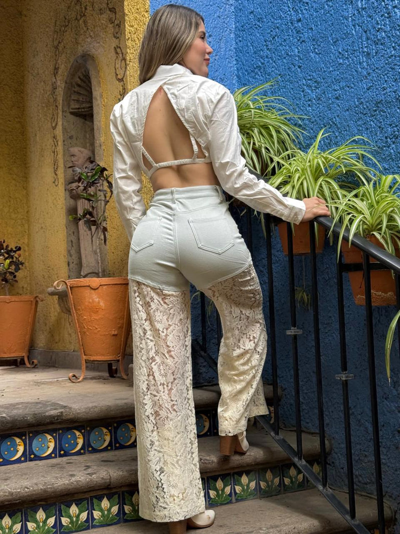 PANTALON MEZCLILLA Y ENCAJE
