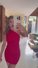 VESTIDO ROJO TIRANTES CADENA DORADAS